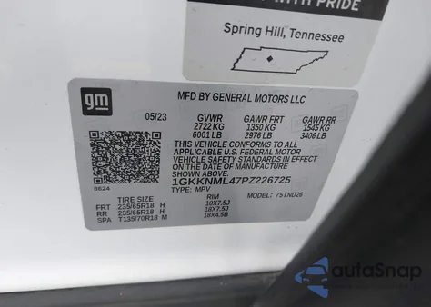 2023 GMC Acadia Fwd Slt из США, поврежденный, VIN 1GKKNML47PZ226725